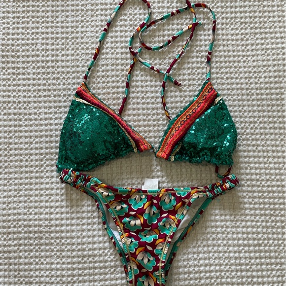 Green Sequin Bikini Set - Picture 1 of 3